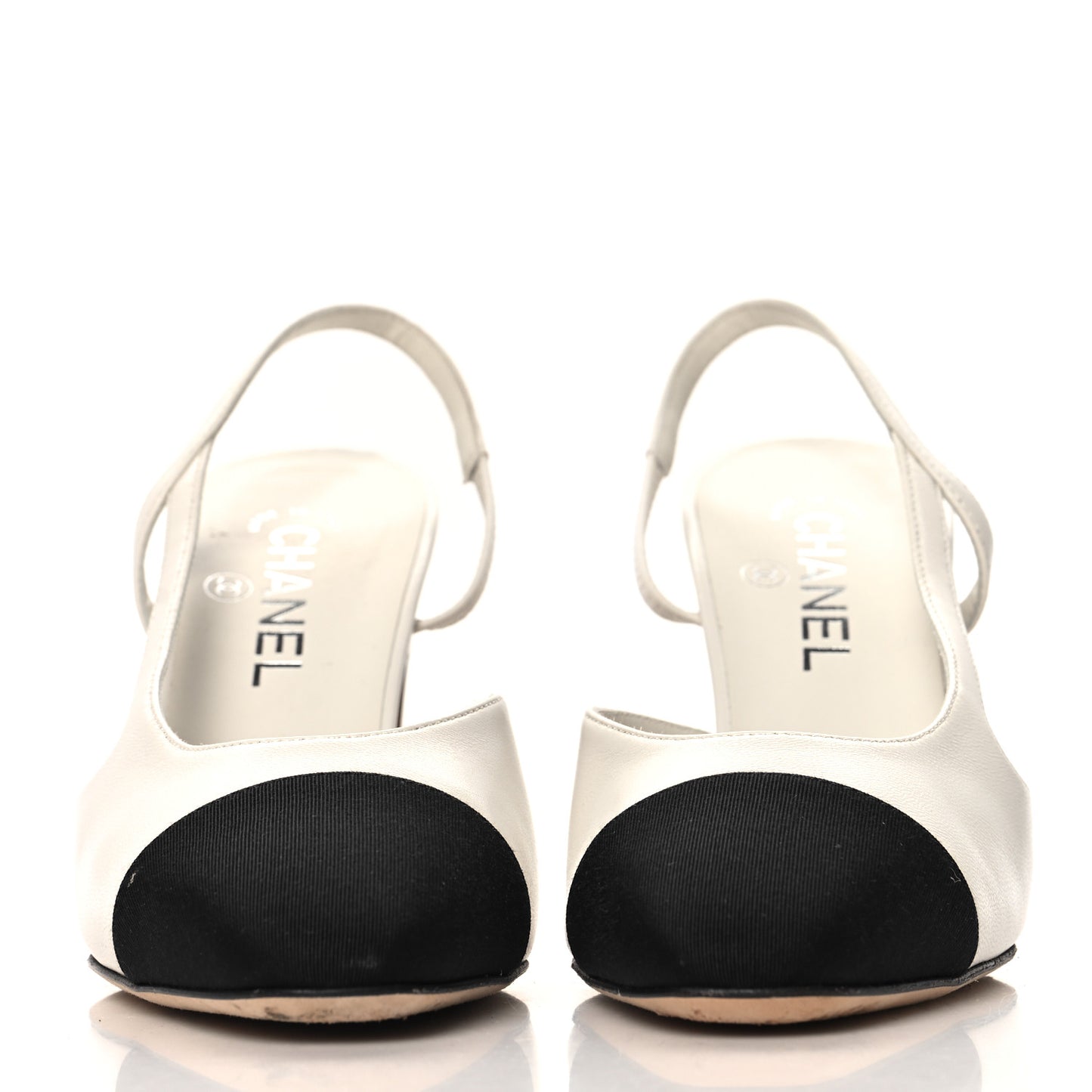 Lambskin Grosgrain Cap Toe CC Slingback Pumps 39.5 White Black