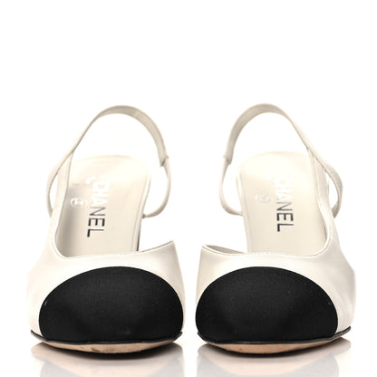 Chanel Lambskin Grosgrain Cap Toe CC Slingback Pumps 39.5 White Black 3 of 11