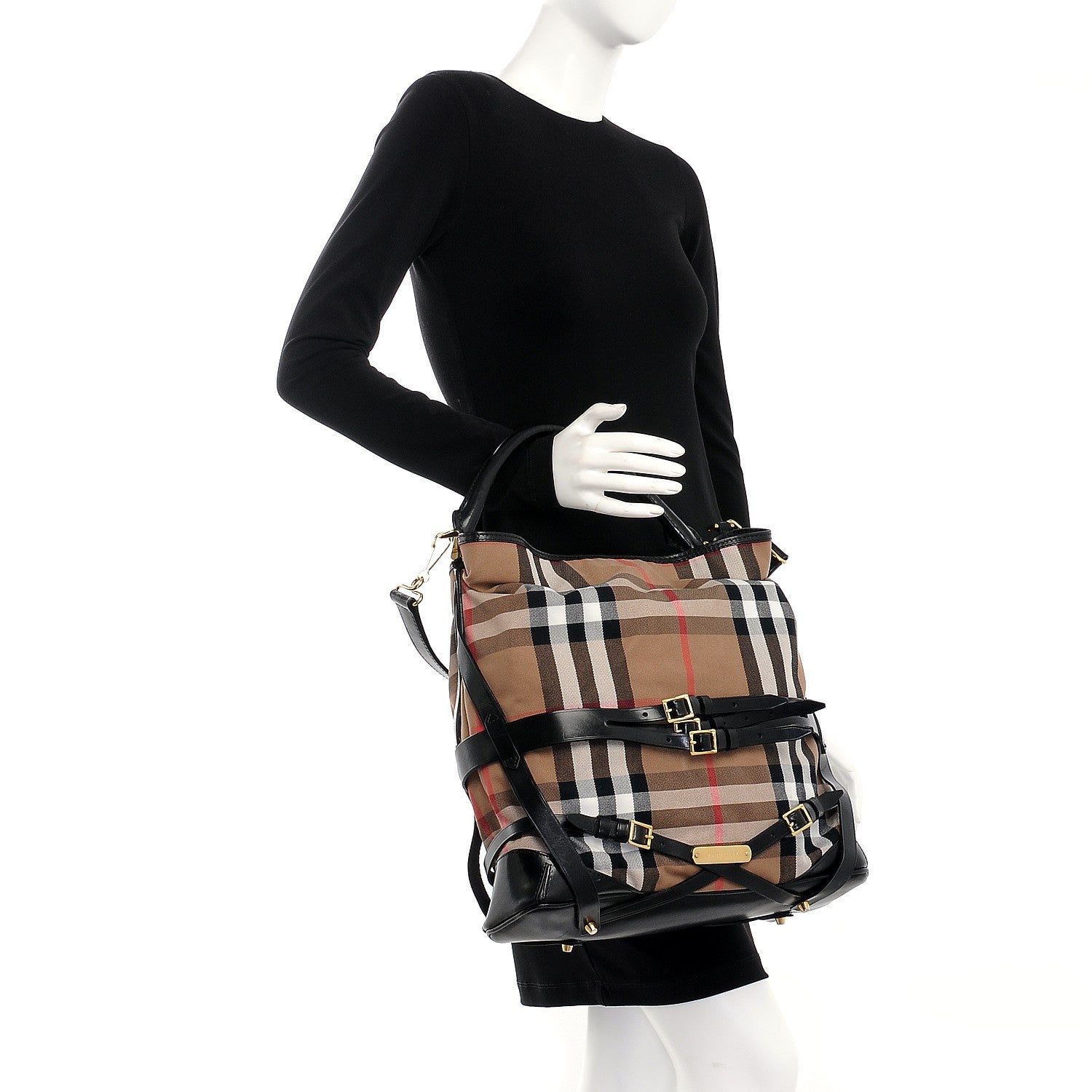 Burberry House Check Bridle Calfskin Medium Gosford Hobo Black 3 of 9