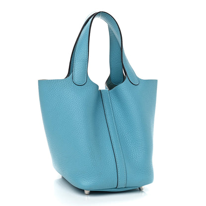 Hermes Taurillon Clemence Picotin Lock 18 PM Bleu Du Nord 2 of 9