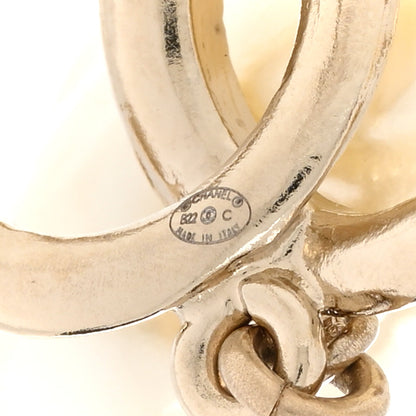 Chanel Metal Pearl CC Double Heart Drop Earrings Gold 4 of 5