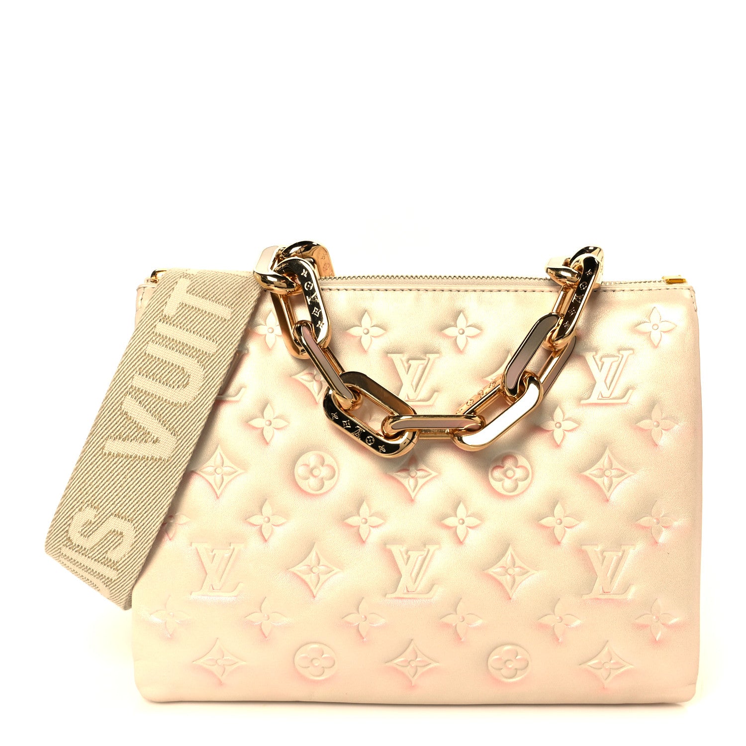 Louis Vuitton Pearlescent Lambskin Embossed Monogram Coussin PM Beige Rose 1 of 12
