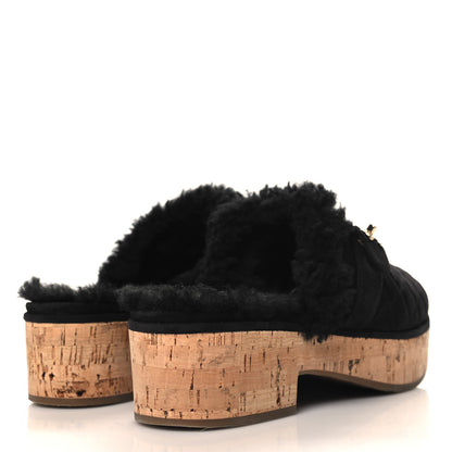 Chanel Suede Calfskin Shearling Turn Lock Clogs 40 Black 5 of 8