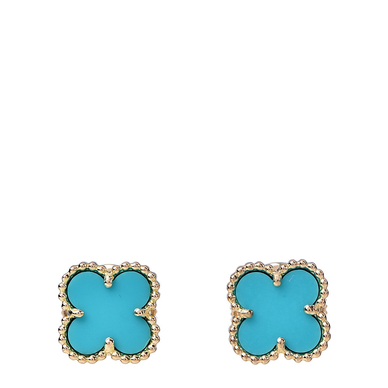 Van Cleef & Arpels 18K Yellow Gold Turquoise Sweet Alhambra Earrings 1 of 5