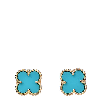 Van Cleef & Arpels 18K Yellow Gold Turquoise Sweet Alhambra Earrings 1 of 5