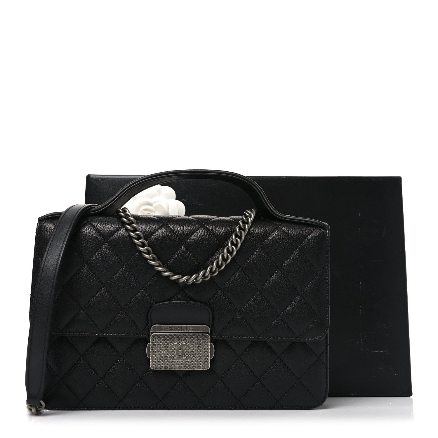 Chanel Goatskin Quilted Small CC University Top Handle Flap Black 10 of 10