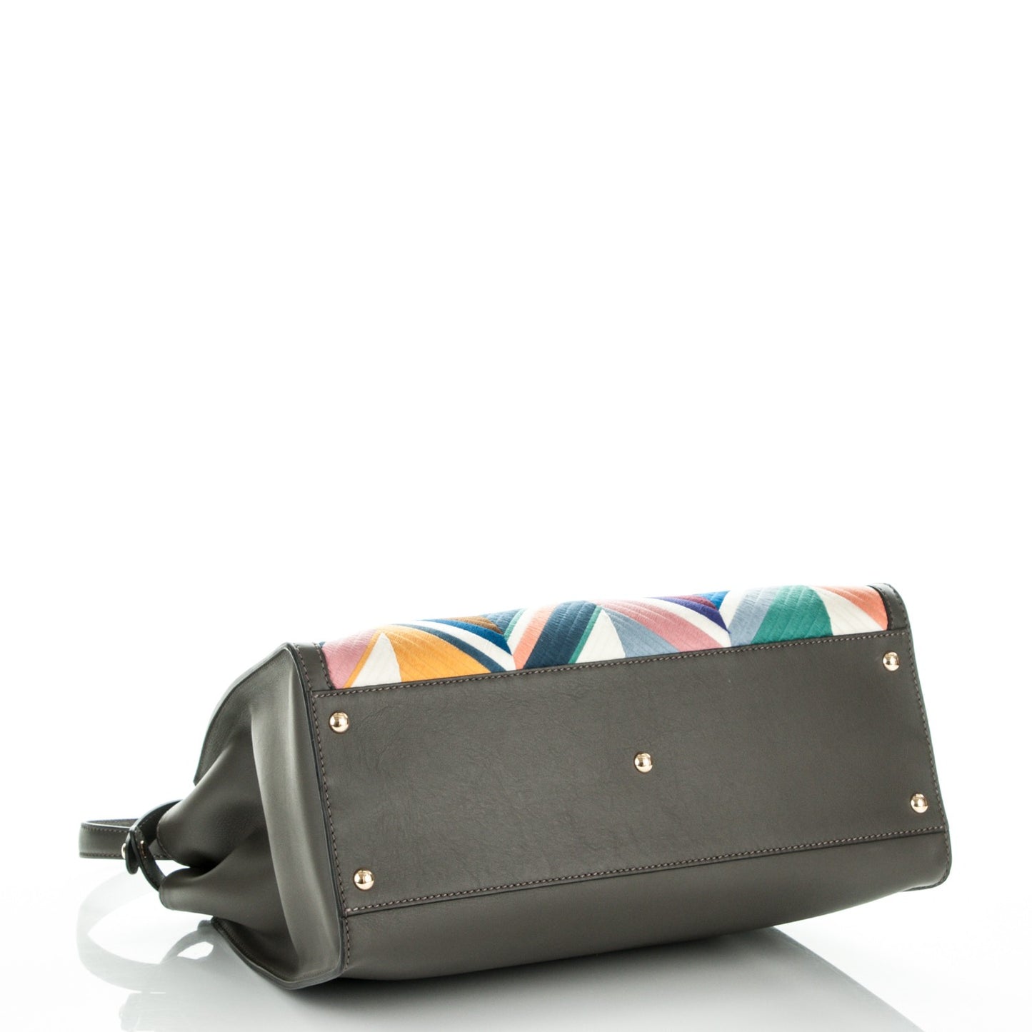 Calfskin Geometric Embroidered Large Peekaboo Iconic Satchel Grey
