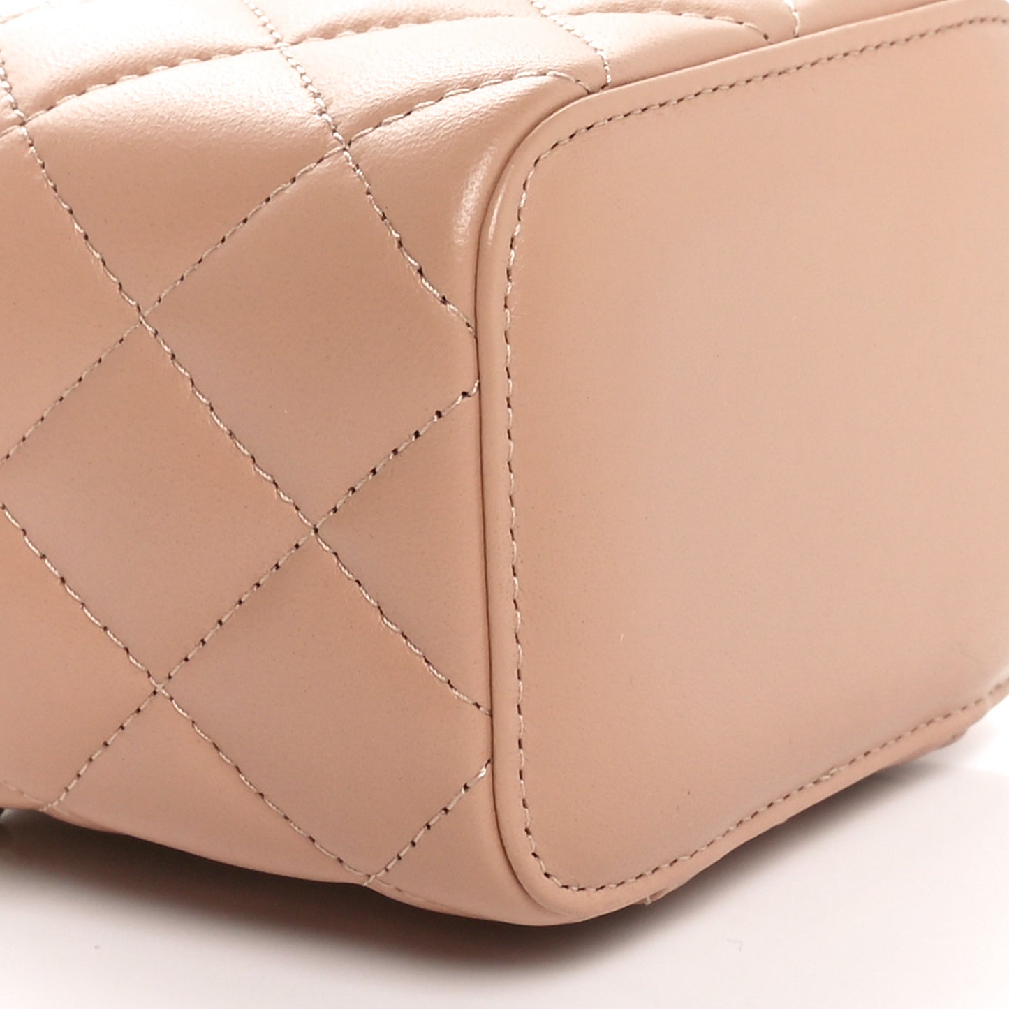 Lambskin Quilted Top Handle Mini Vanity Case With Chain Beige