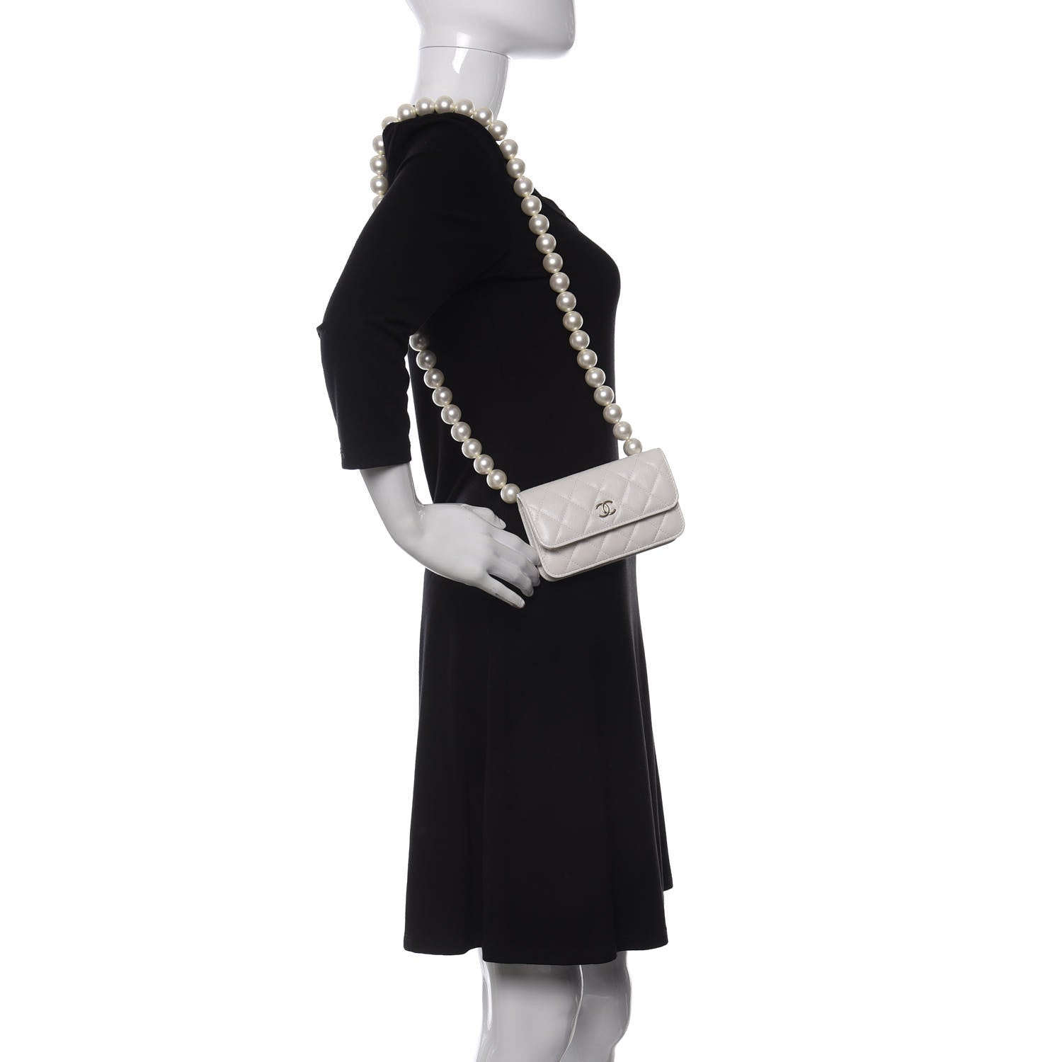 Chanel Calfskin Quilted Maxi Pearls Clutch With Chain White 2 of 10