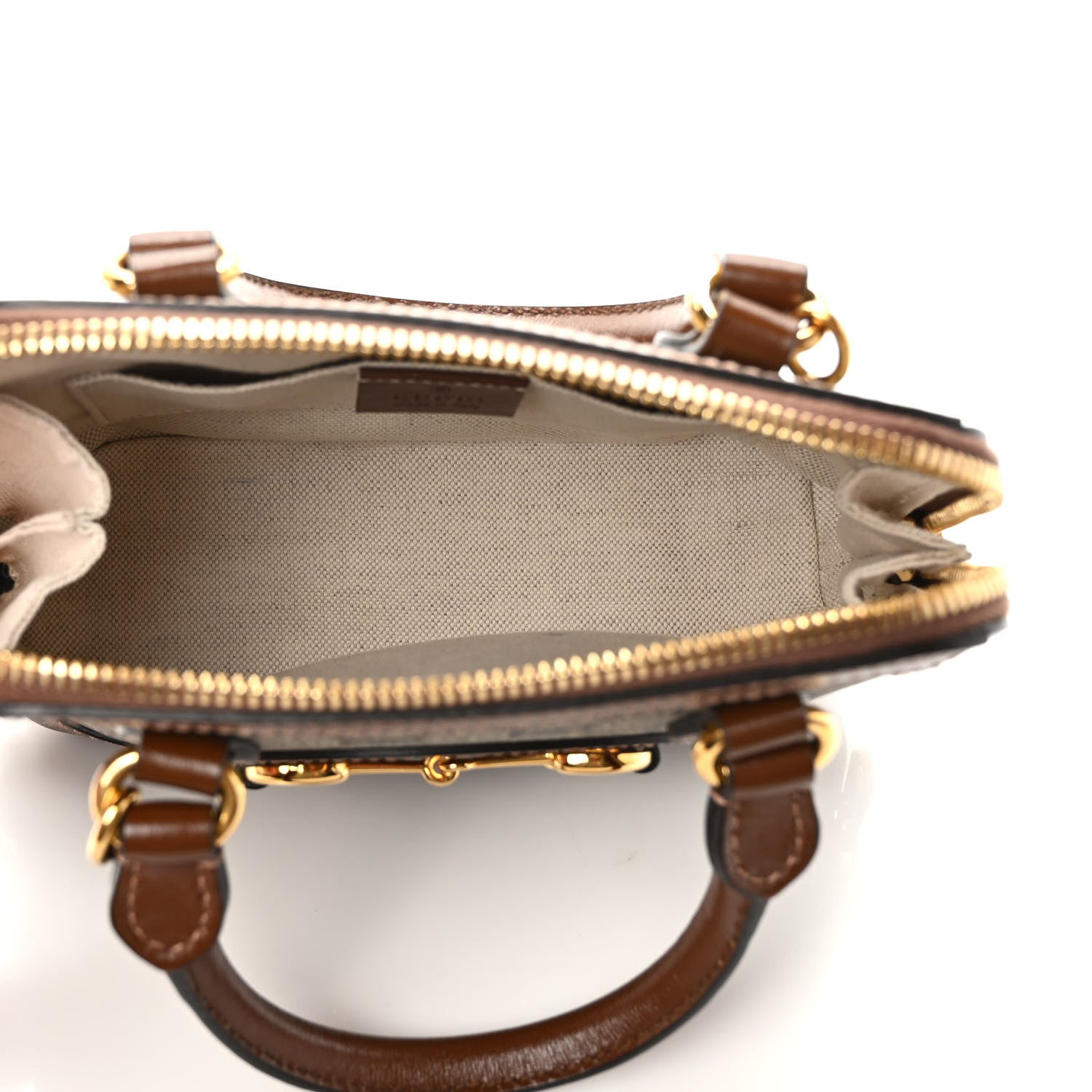 Gucci GG Supreme Monogram Azalea Calfskin Mini Horsebit 1955 Top Handle Bag Beige Ebony Brown Sugar 5 of 9