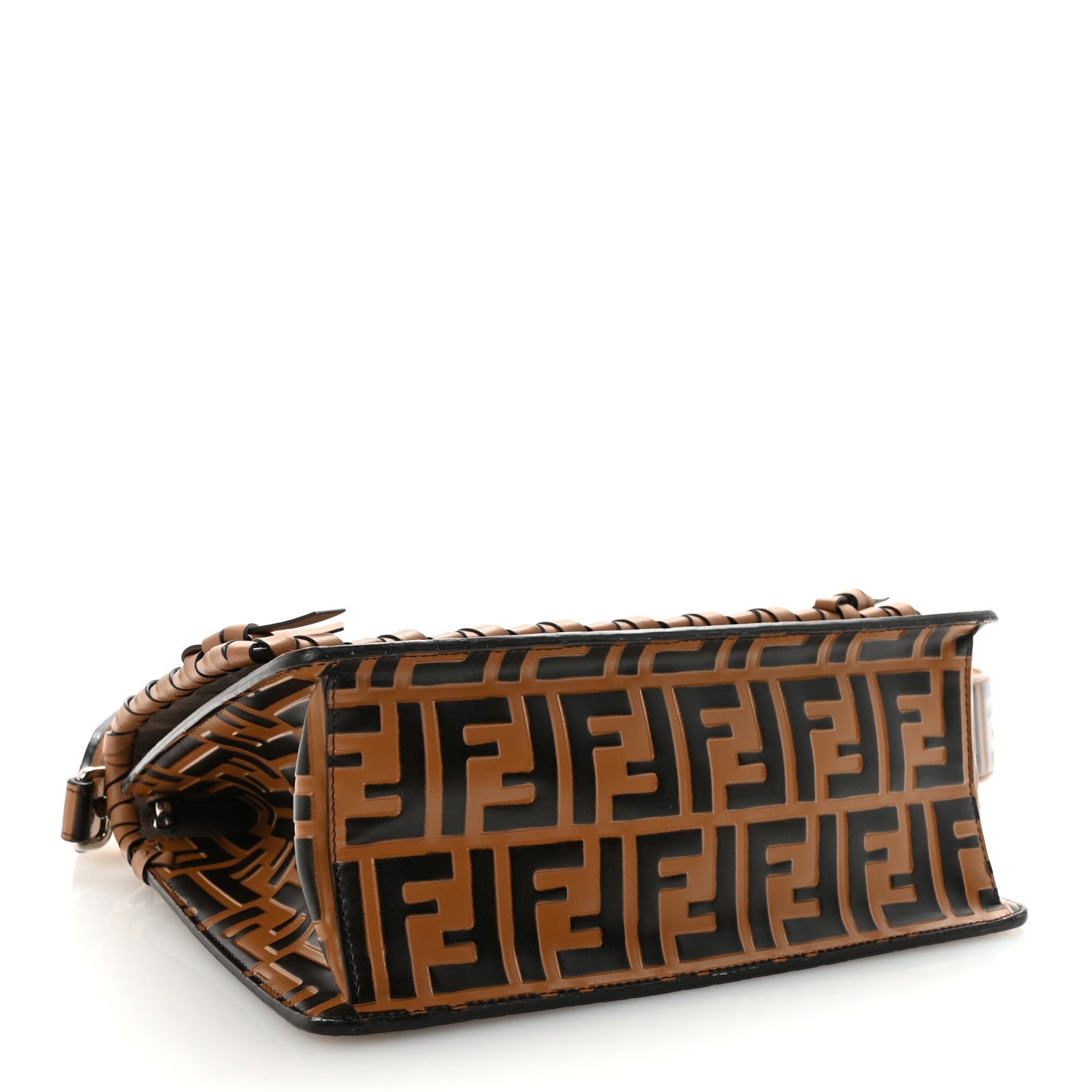 Fendi Vitello Century F is Fendi Whipstitch Threads FF Embossed Kan I Shoulder Bag Tobacco Orzo 4 of 10