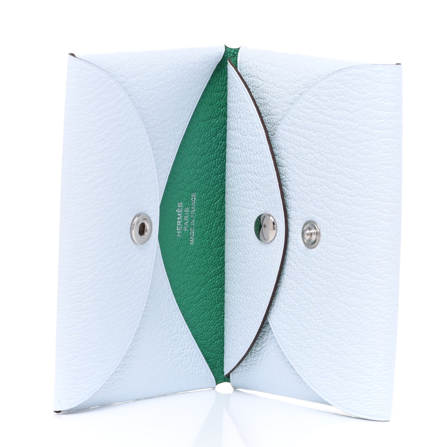Hermes Chevre Mysore Verso Calvi Duo Card Case Bleu Brume Menthe 5 of 8
