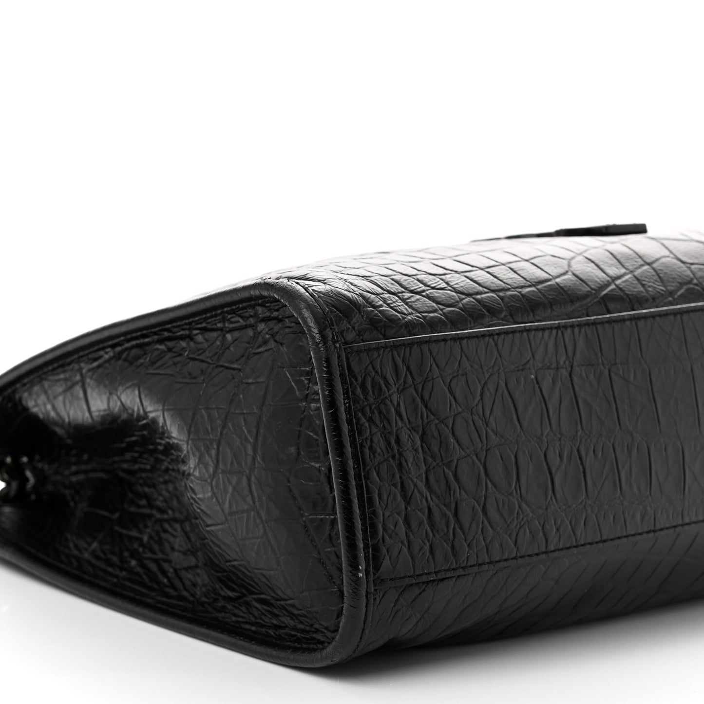 Calfskin Crocodile Embossed Monogram Medium Niki Shopping Bag Black
