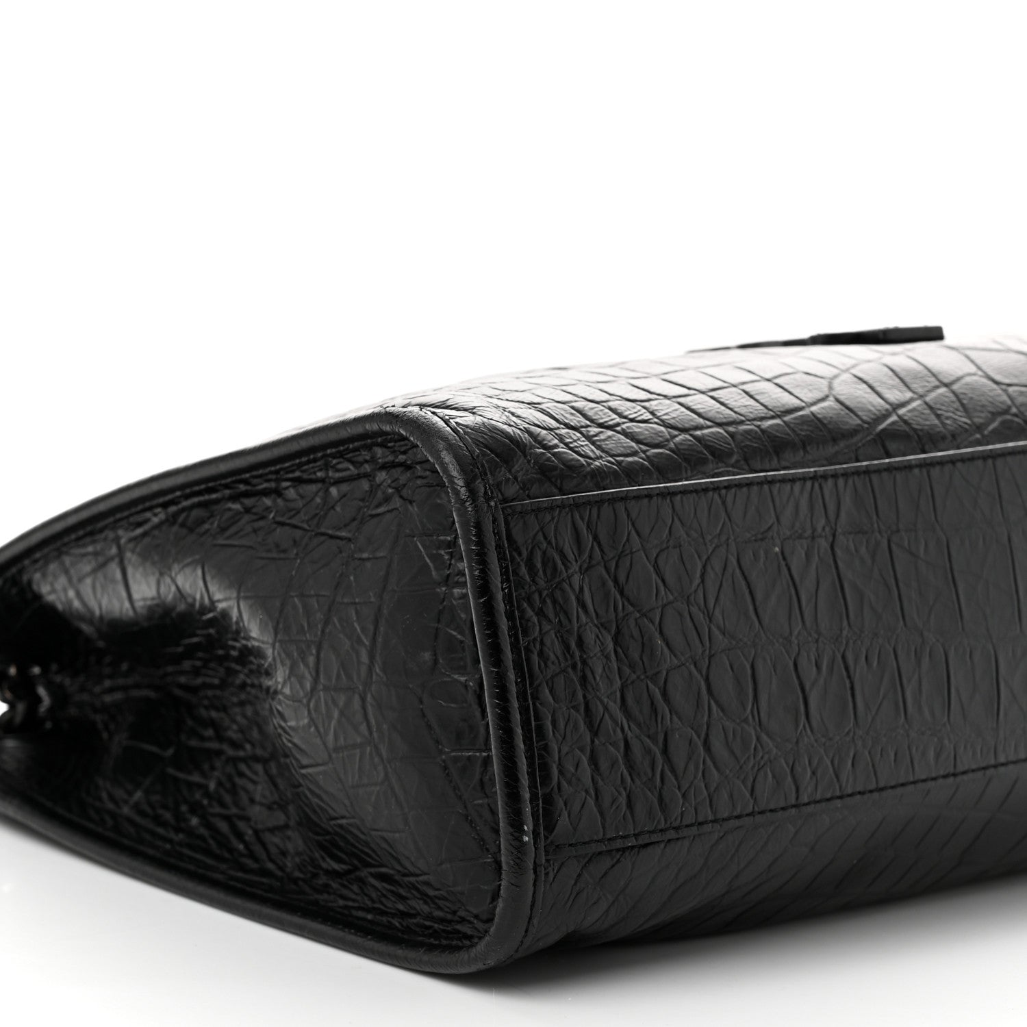 Saint Laurent Calfskin Crocodile Embossed Monogram Medium Niki Shopping Bag Black 8 of 9
