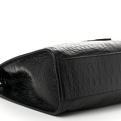 Saint Laurent Calfskin Crocodile Embossed Monogram Medium Niki Shopping Bag Black 8 of 9