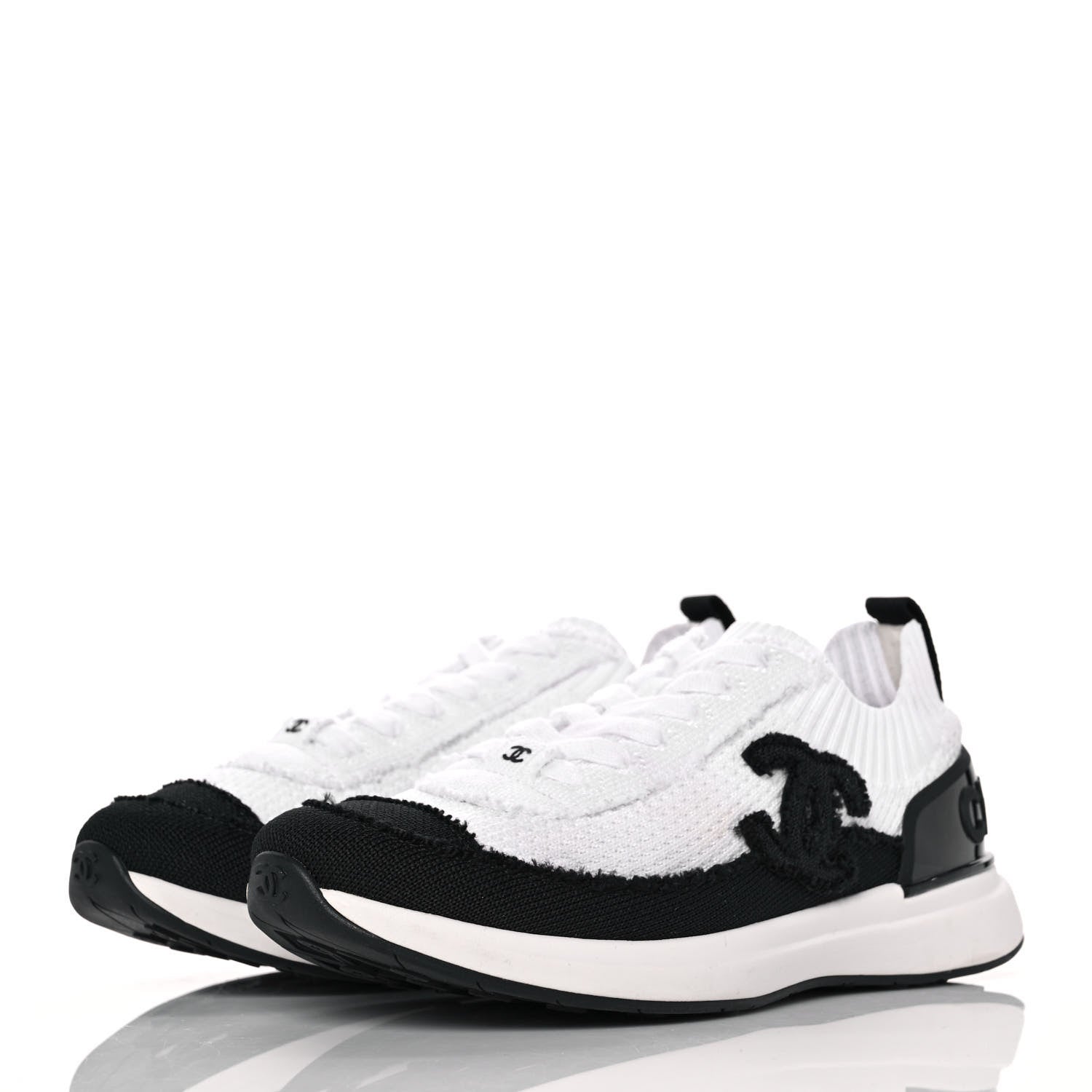 Chanel Knit Womens CC Sneakers CC Sneakers 37.5 White Black 3 of 9