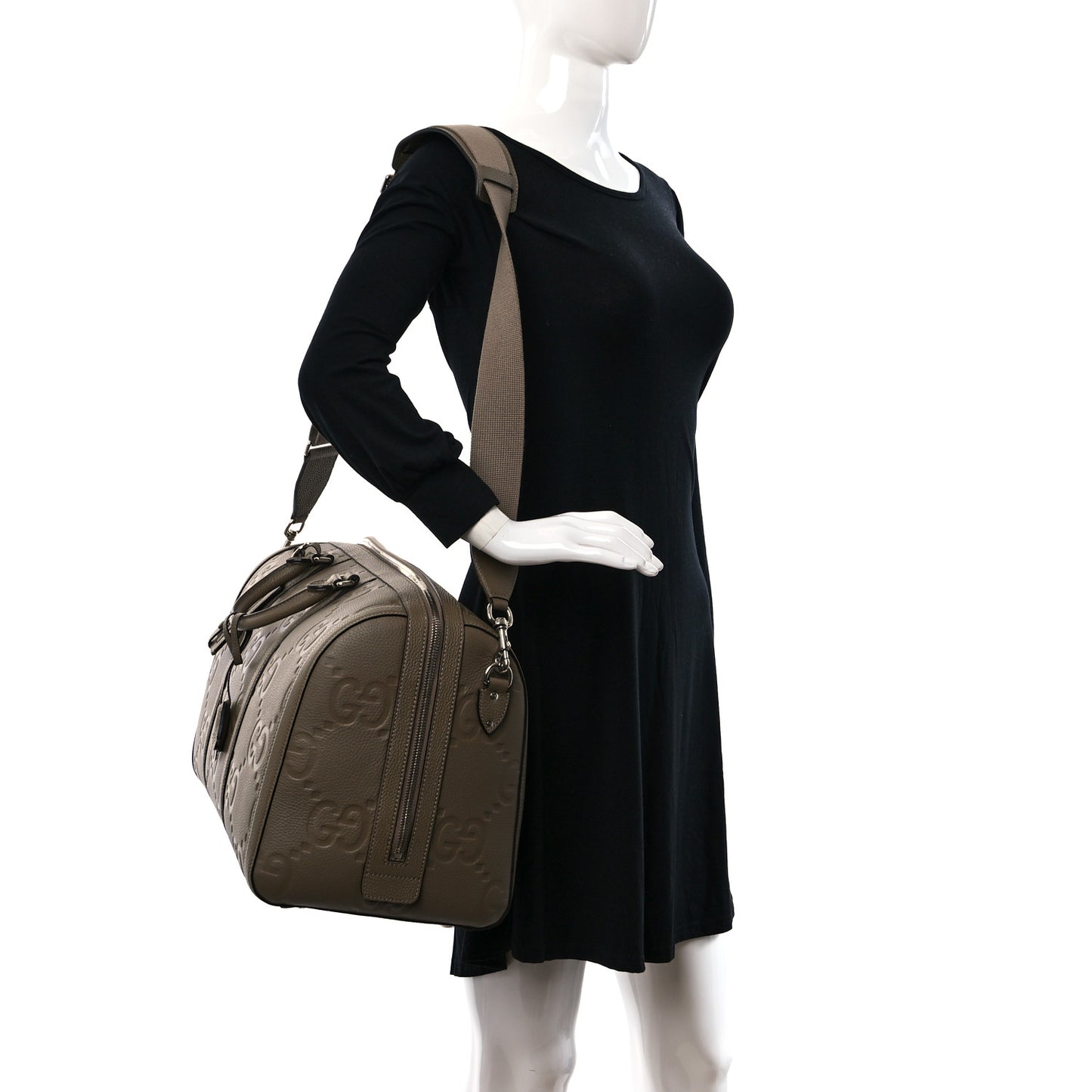 Piuma Calfskin Jumbo GG Embossed Large Duffle Bag Taupe