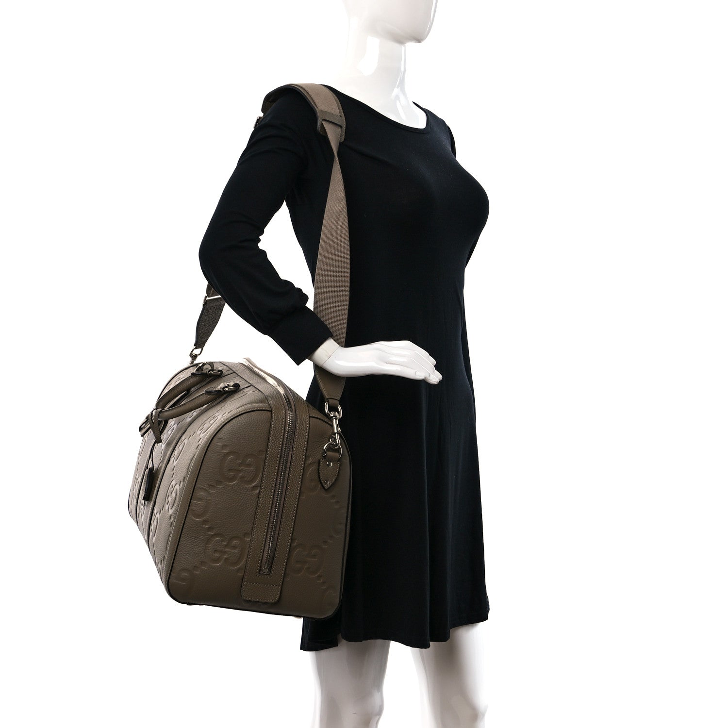 Gucci Piuma Calfskin Jumbo GG Embossed Large Duffle Bag Taupe 2 of 8