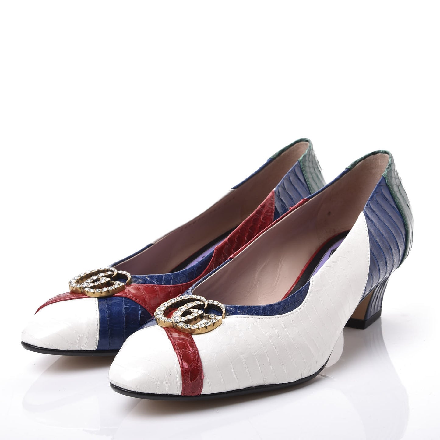 Snakeskin Crystal Double G Pumps 38.5 Multicolor