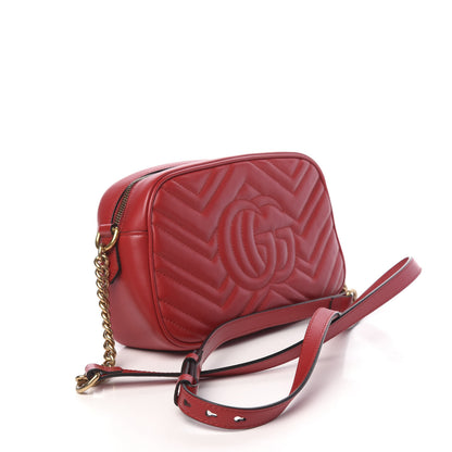 Gucci Calfskin Matelasse Small GG Marmont Chain Shoulder Bag Hibiscus Red 3 of 11