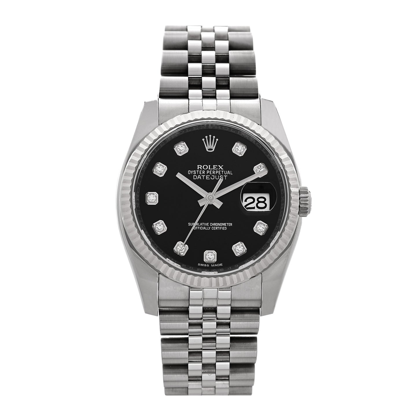 Stainless Steel 18K White Gold Diamond 36mm Oyster Perpetual Datejust Watch Black 116234