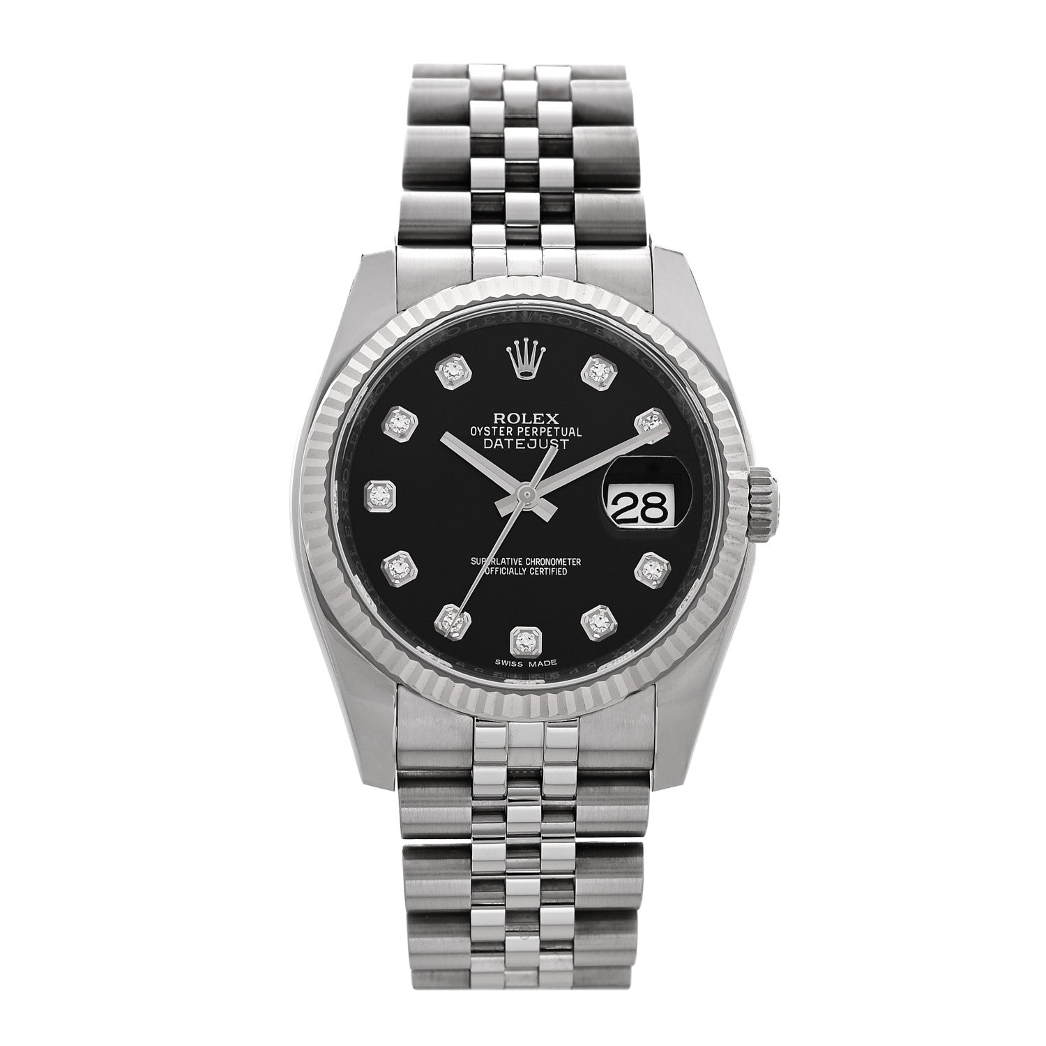 Rolex Stainless Steel 18K White Gold Diamond 36mm Oyster Perpetual Datejust Watch Black 116234 1 of 5