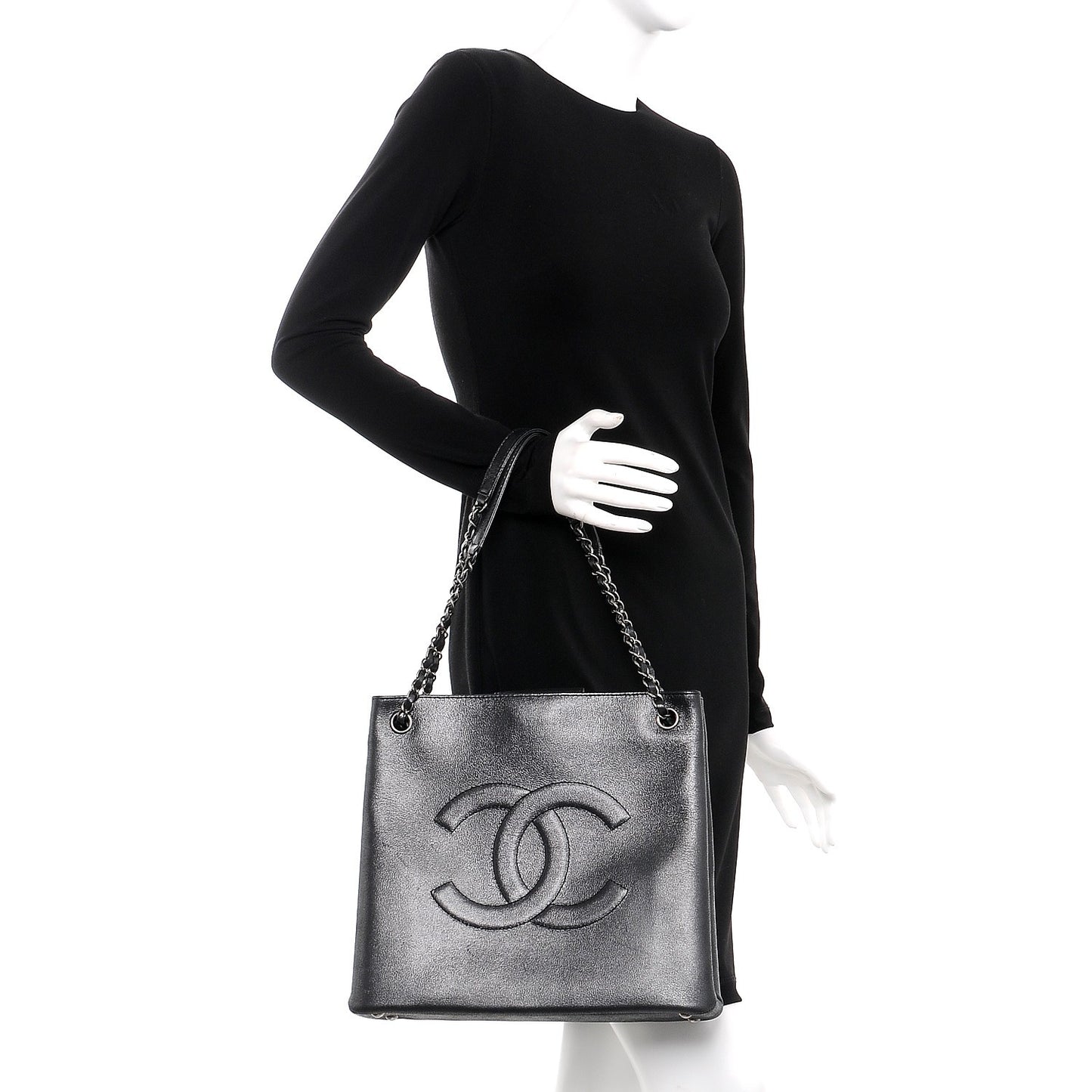 Iridescent Calfskin CC Shopping Tote Grey