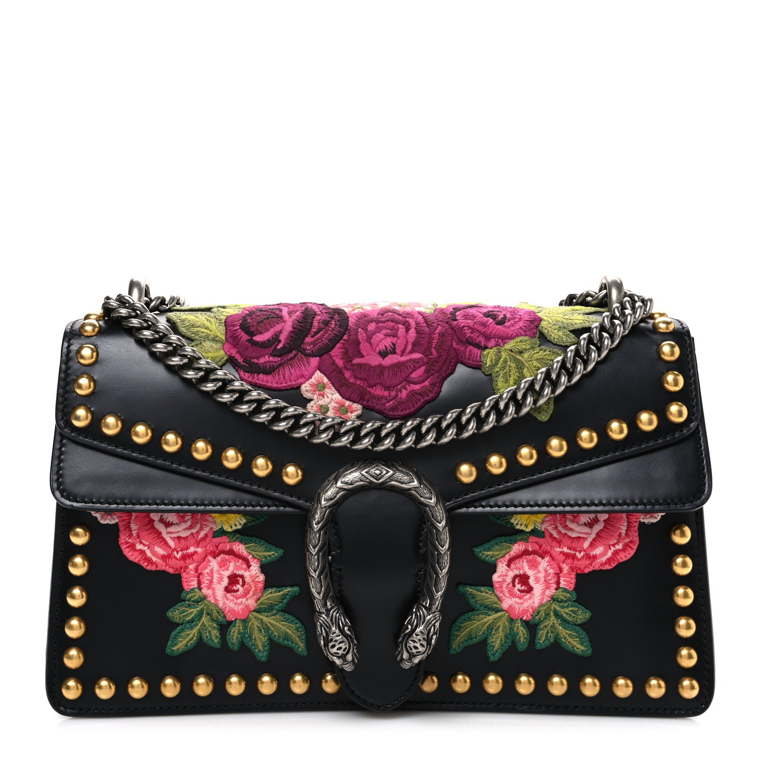 Gucci Calfskin Floral Embroidered Studded Small Dionysus Shoulder Bag Black 1 of 11