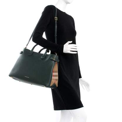 Burberry Grainy Calfskin House Check Large Banner Tote Dark Bottle Green 2 of 7