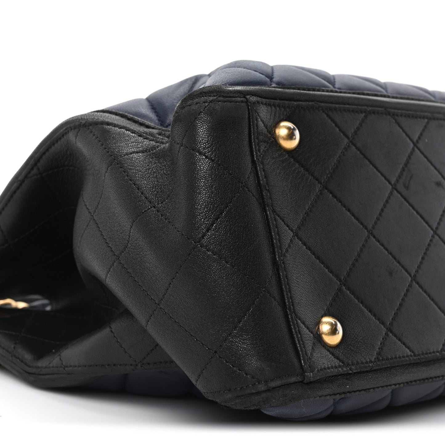 Lambskin Quilted Elegant CC Shopping Tote Navy Black