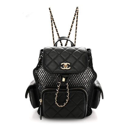 Chanel Shiny Lambskin Mesh Quilted Small Cargo Duma Drawstring Backpack Black 1 of 9
