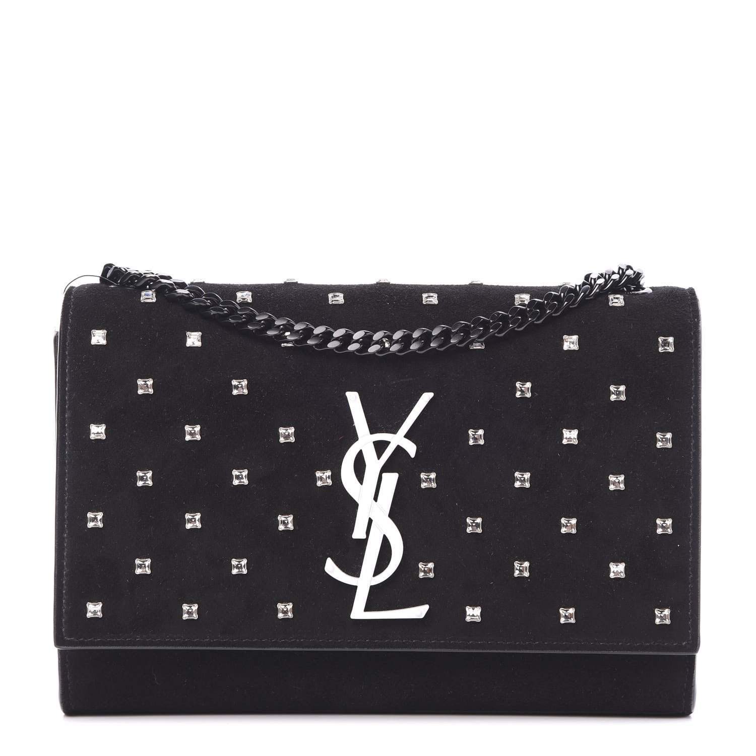 Saint Laurent Suede Crystal Studded Monogram Small Kate Satchel Black 1 of 13