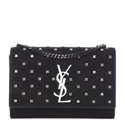 Saint Laurent Suede Crystal Studded Monogram Small Kate Satchel Black 1 of 13