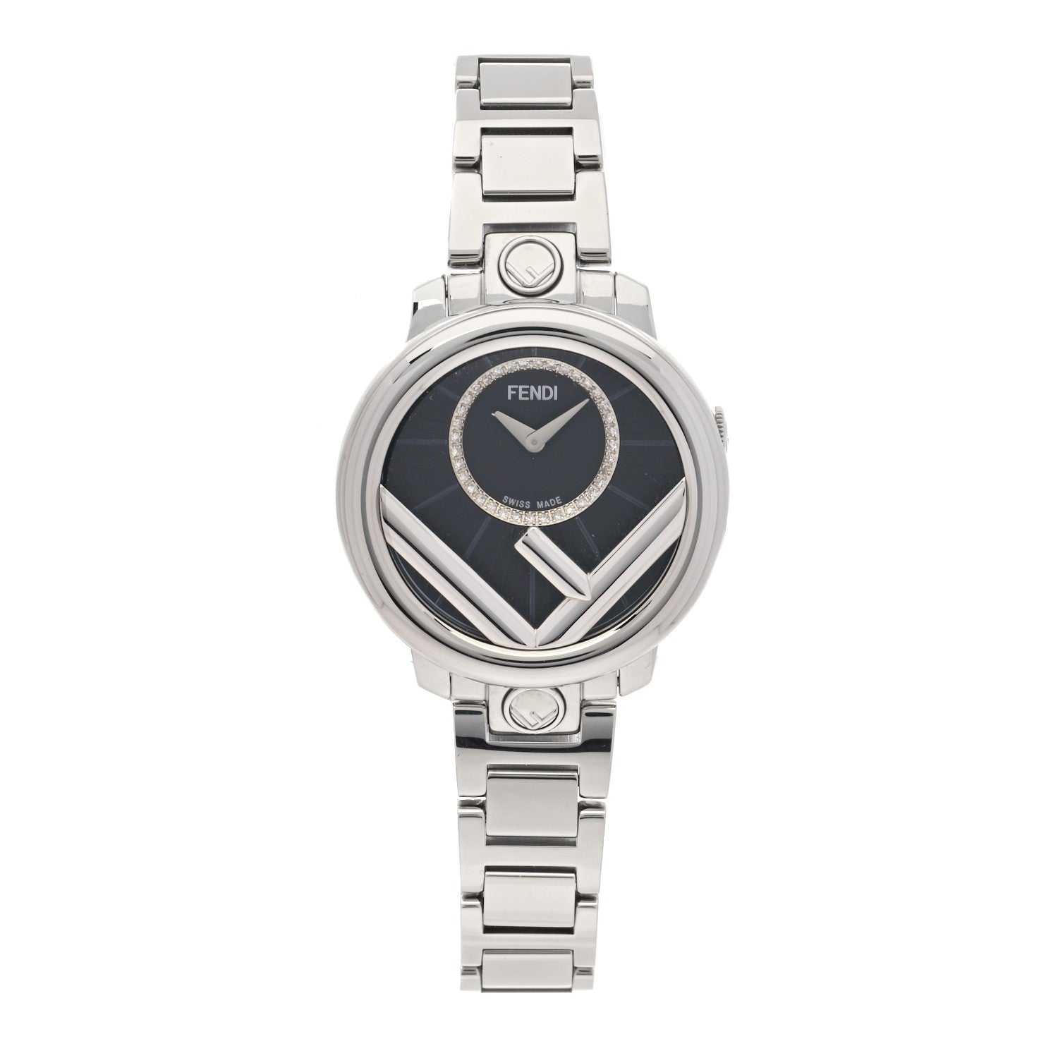 Fendi Stainless Steel Diamond 28mm Run Away Quartz Watch Black 1 of 5