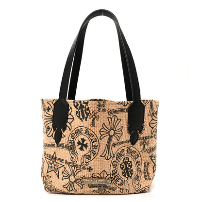 Chrome Hearts Grained Calfskin Raffia Small Cross Tote Natural Black 1 of 9
