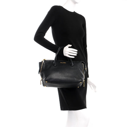 Miu Miu Goatskin Madras Zip Tote Nero Black 3 of 12