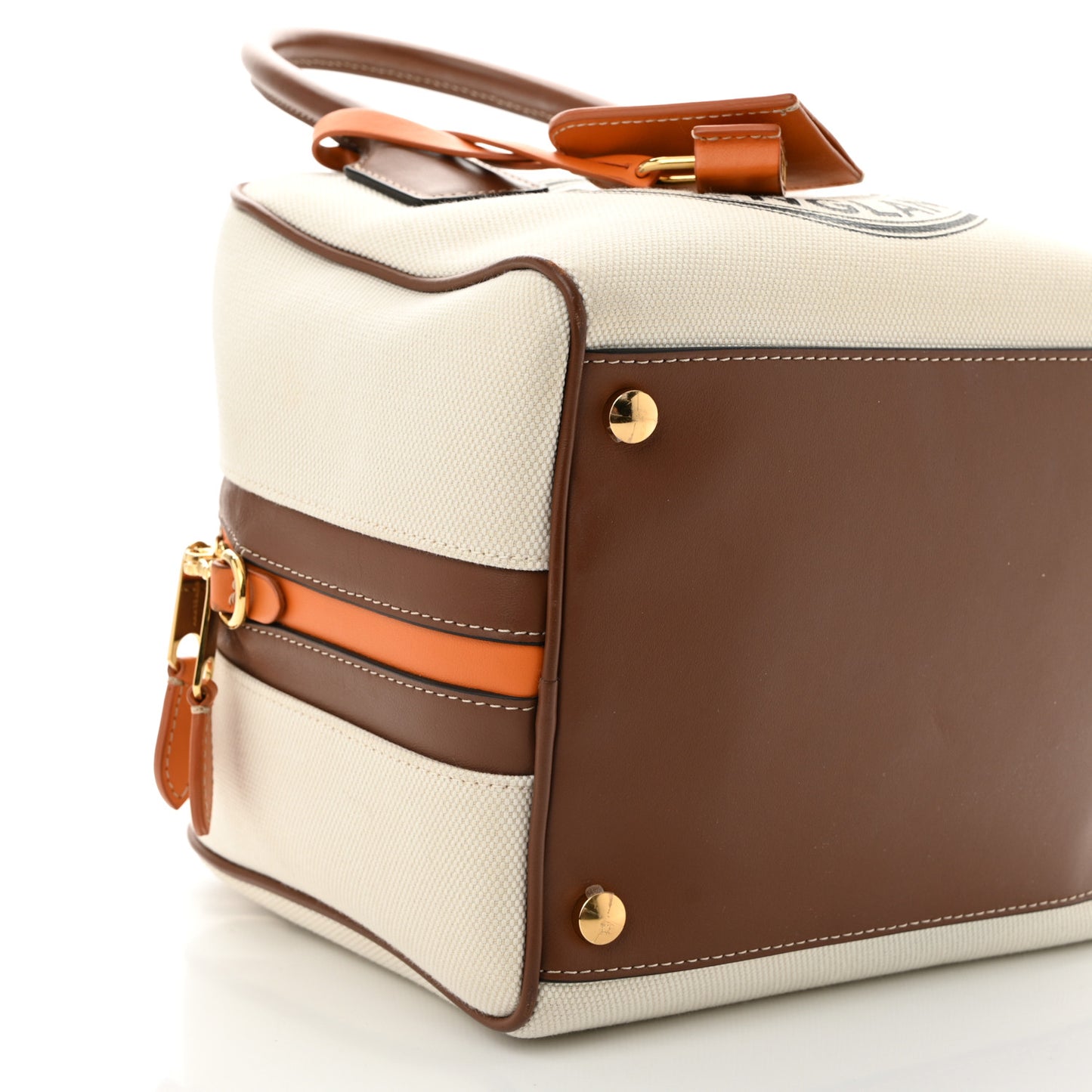 Cotton Canvas Small Logo Cube Bag Natural Tan