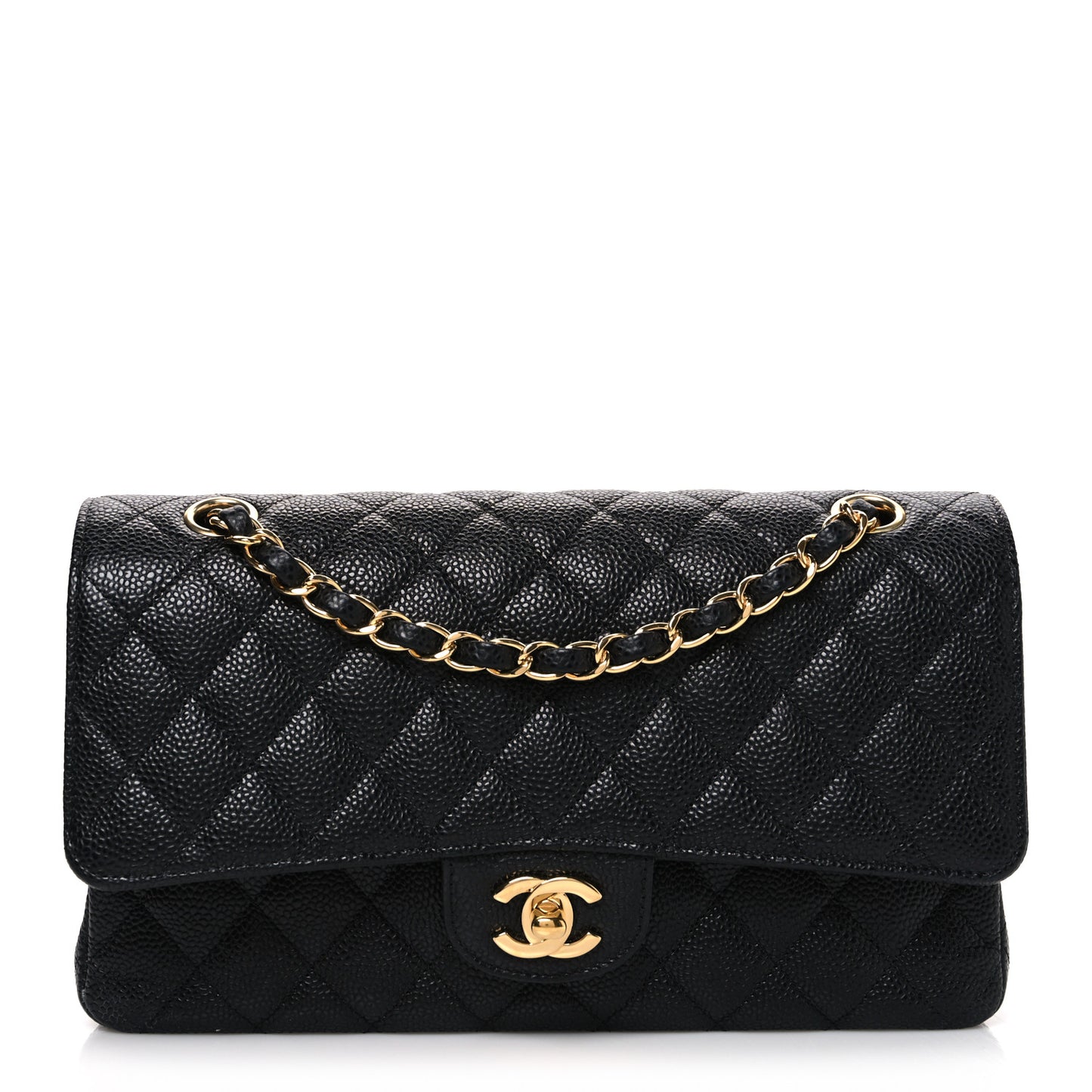 Caviar Quilted Medium Double Flap Black