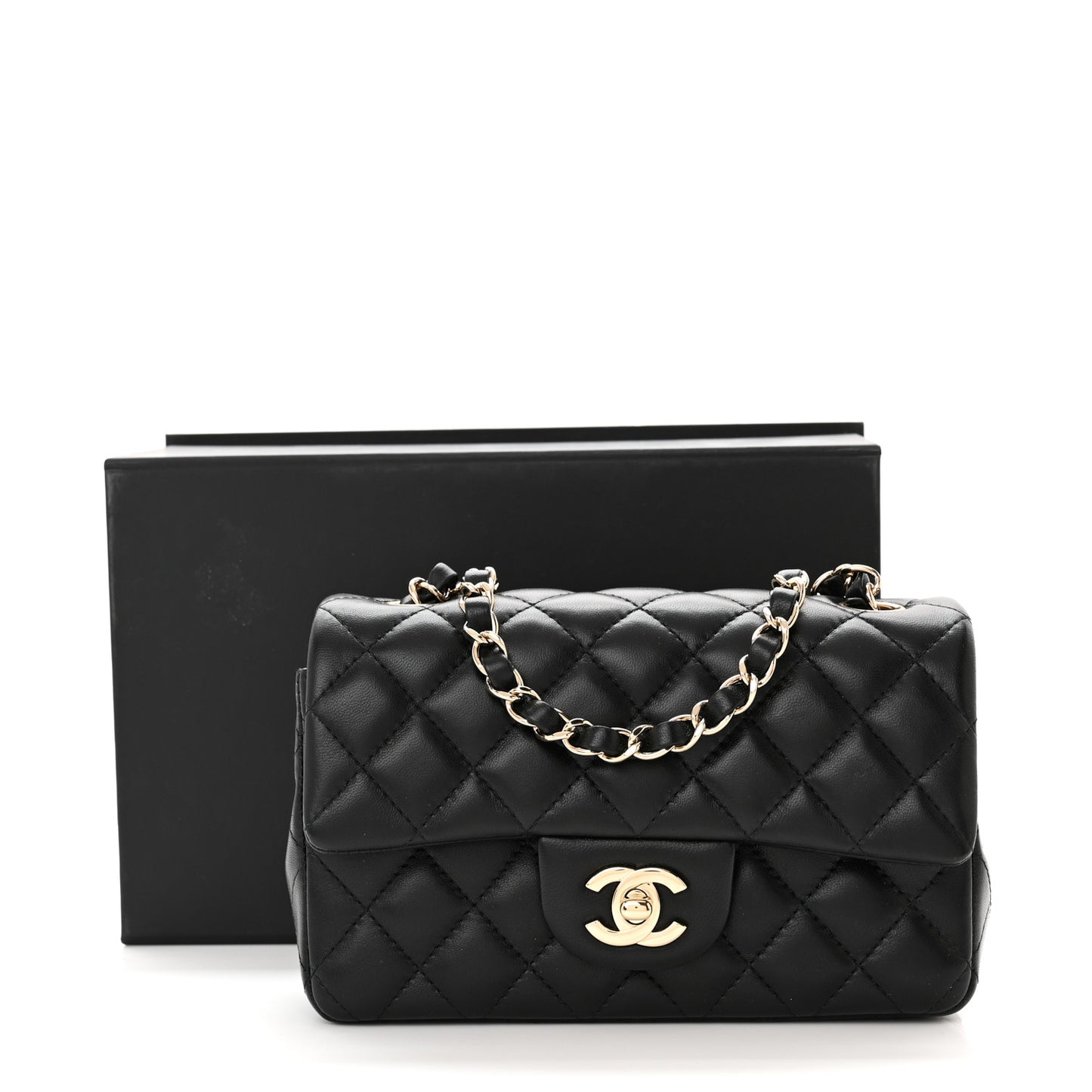 Lambskin Quilted Mini Rectangular Flap Black