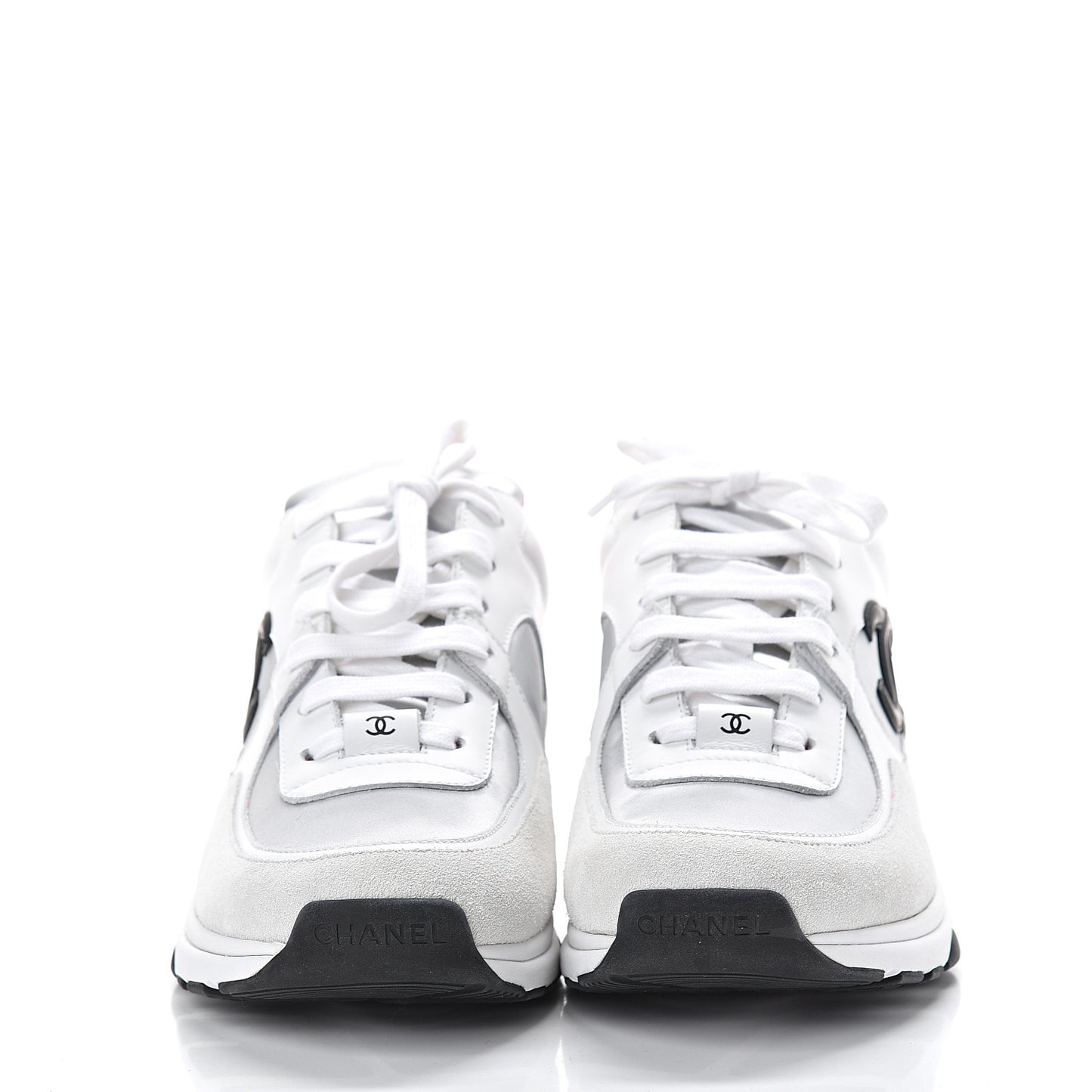 Suede Calfskin CC Sneakers 39 White Silver Fluo Pink