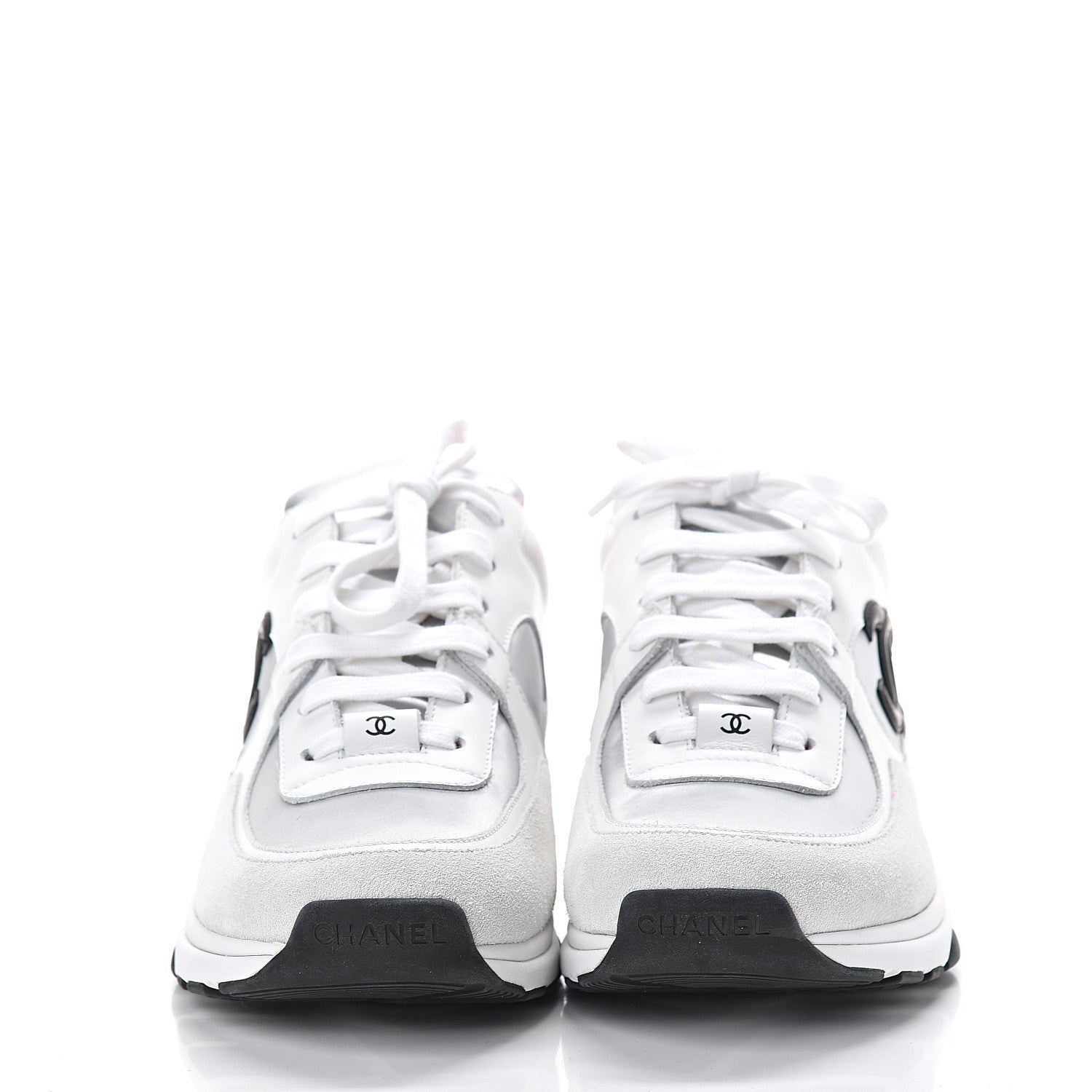 Chanel Suede Calfskin CC Sneakers 39 White Silver Fluo Pink 2 of 8