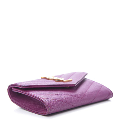 Saint Laurent Grain De Poudre Matelasse Chevron Small Monogram Envelope Wallet Dark Grape 4 of 10