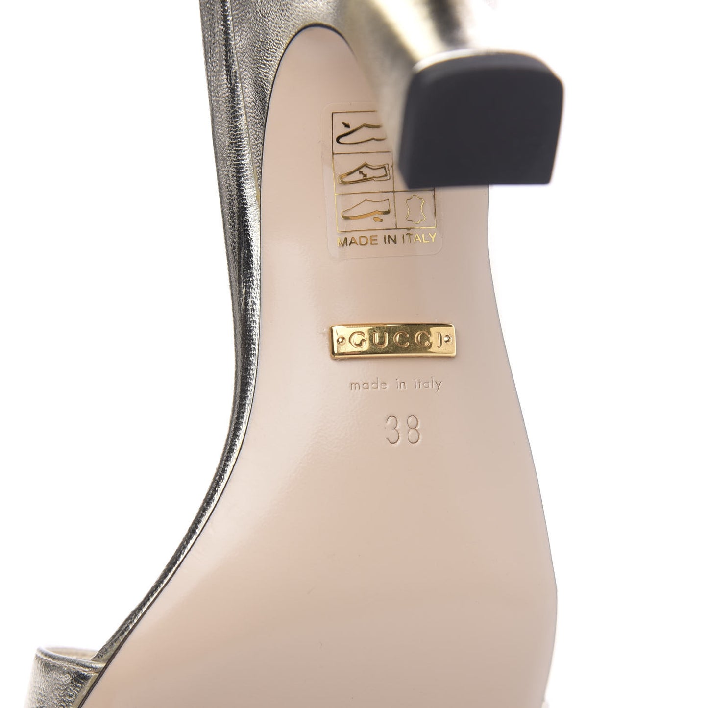 Metallic Nappa Dora Tiger Head Mid Heel Slide Sandals 38 Gold