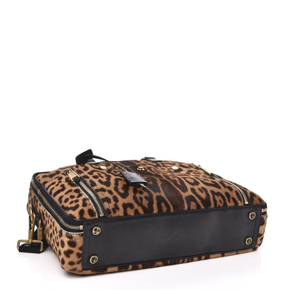Saint Laurent Calfskin Leopard Print Pony Hair Briefcase Black 4 of 10