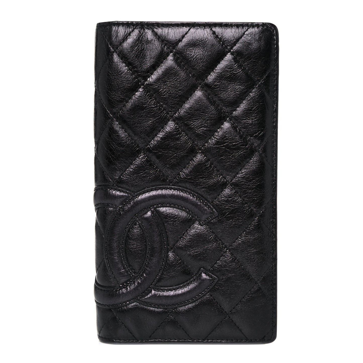 Aged Calfskin Quilted Cambon Yen Wallet Black