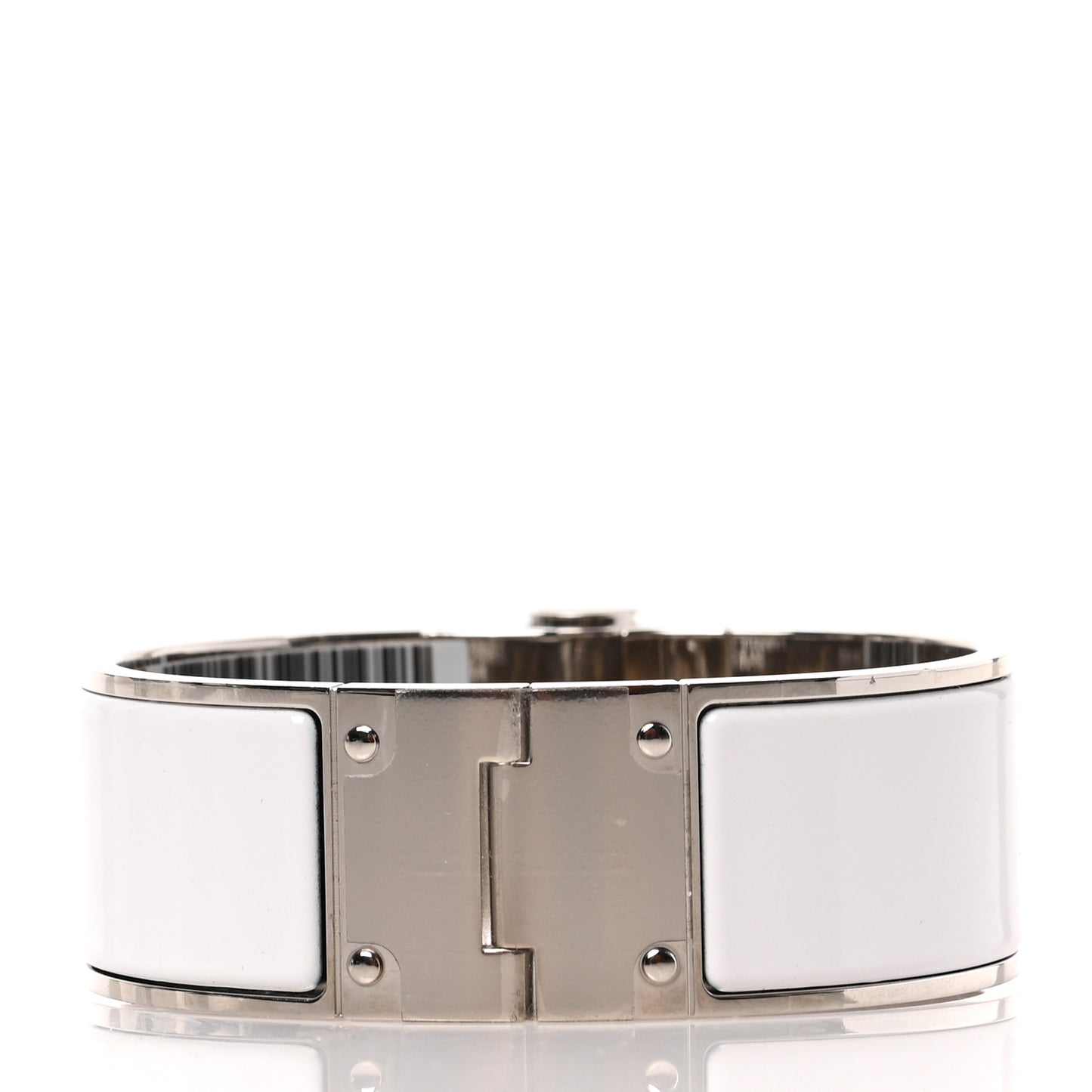 Enamel Charniere Uni Wide Hinged Bracelet L White