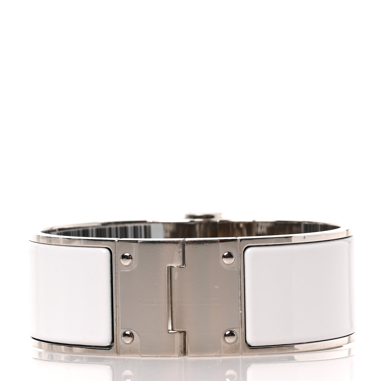 Hermes Enamel Charniere Uni Wide Hinged Bracelet L White 3 of 4