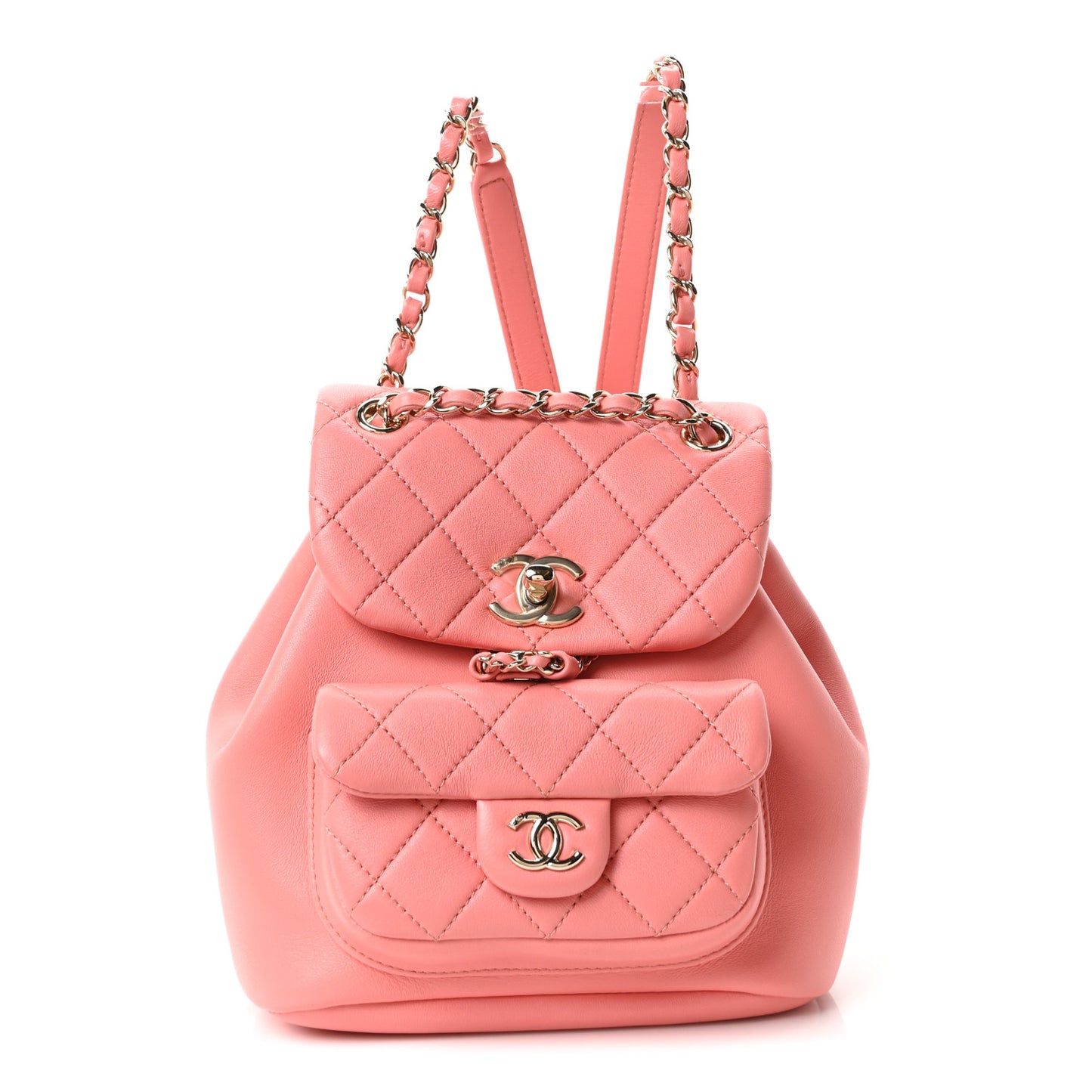 Lambskin Quilted Small Duma Drawstring Backpack Pink