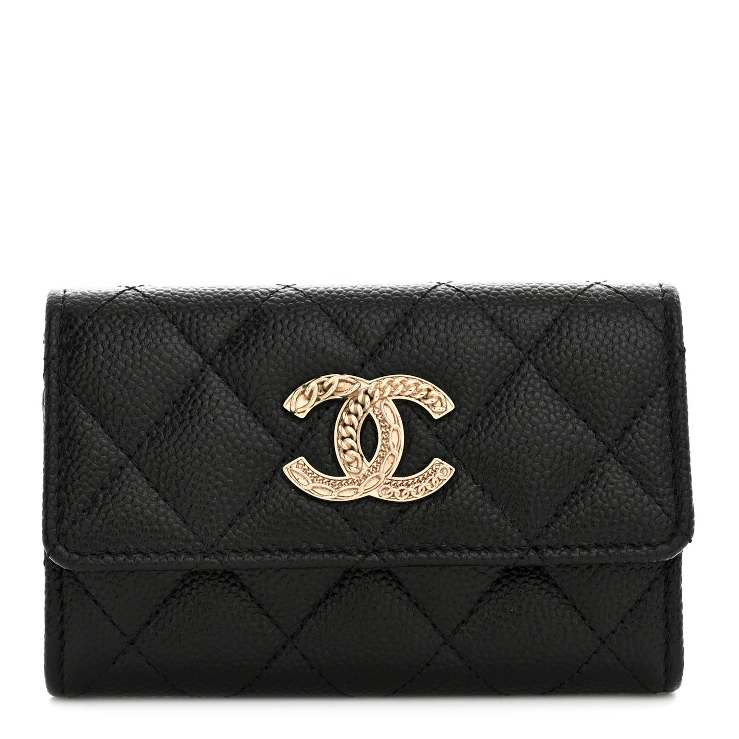 Caviar Quilted Chain CC Flap Card Holder Black