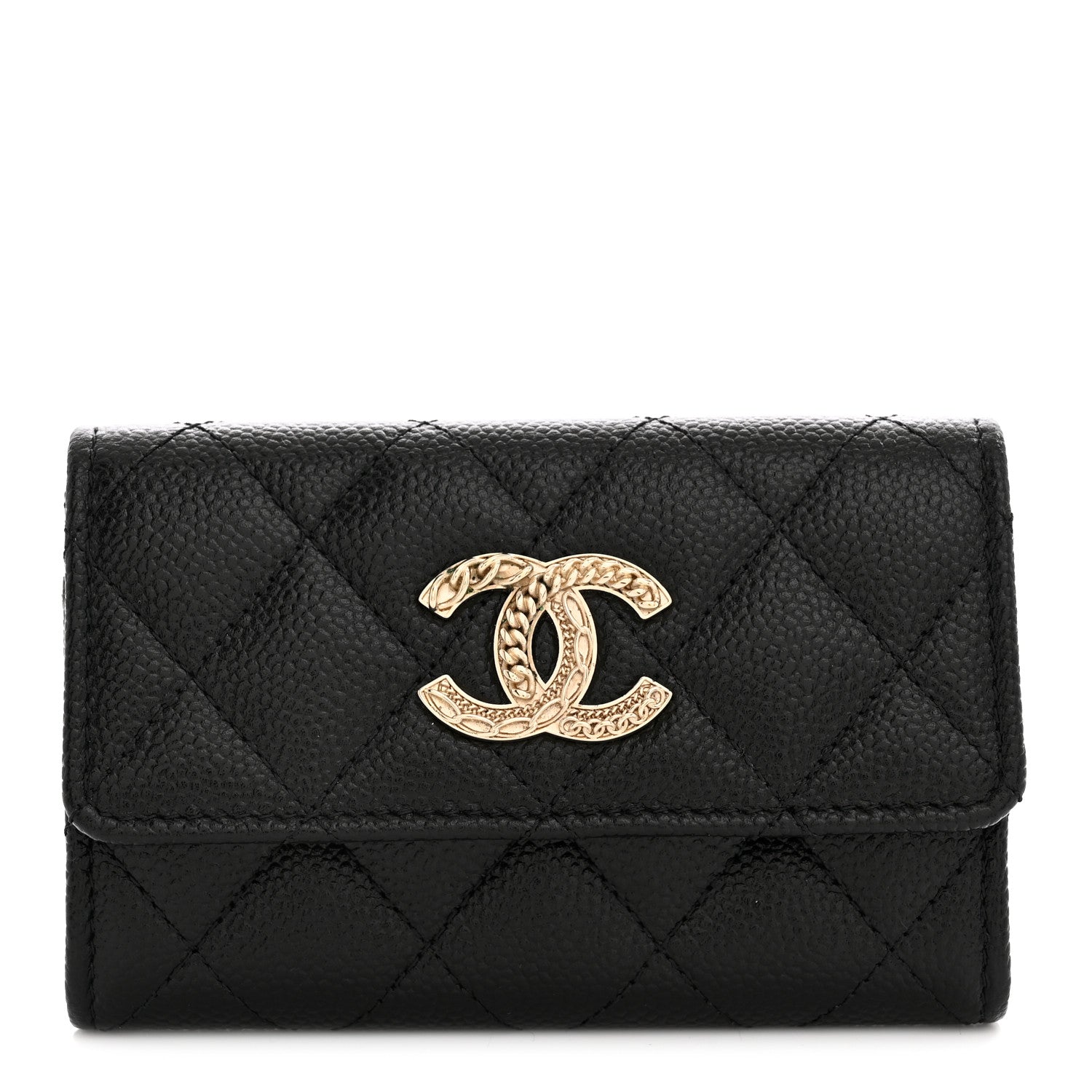 Chanel Caviar Quilted Chain CC Flap Card Holder Black 1 of 7